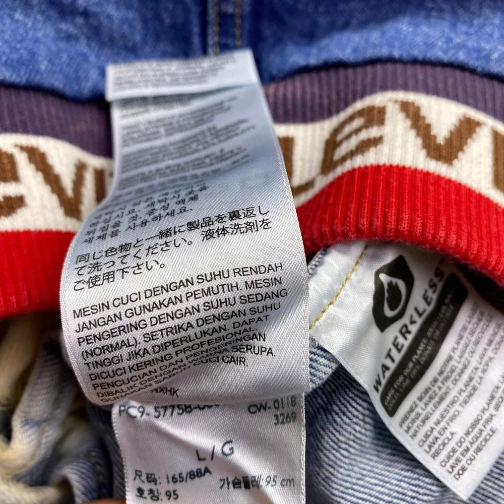 Levis Distressed Ombre Tie Dye Denim Trucker Jacket Custom Bleached Safety Pin L